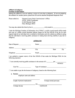Affidavit of Indigence for Michigan FOIA