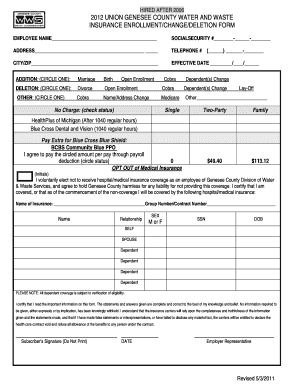 Genesee County Water and Waste Insurance Enrollment Form