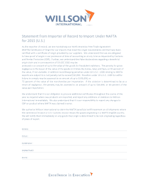 Importer of Record Statement for NAFTA