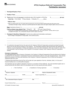 457(b) Employee Deferred Compensation Plan Participation Agreement