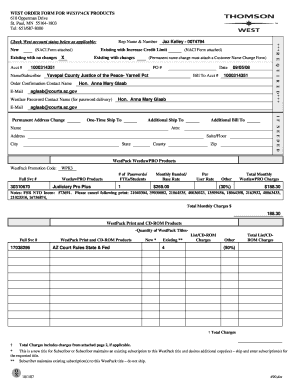 West Order Form for Westpack Products