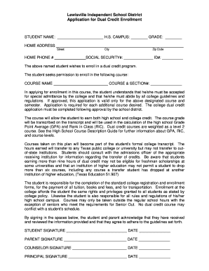 Lewisville ISD Dual Credit Enrollment Application