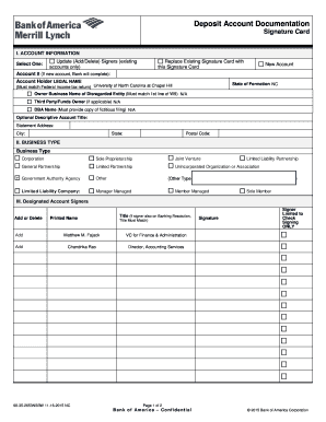 Bank of America Deposit Account Signature Card