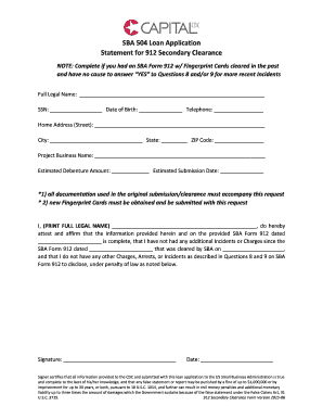 SBA 504 Loan Application Secondary Clearance Form