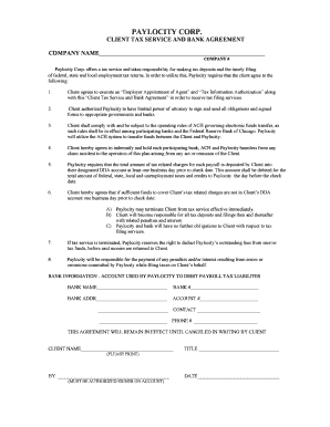 Paylocity Client Tax Service and Bank Agreement