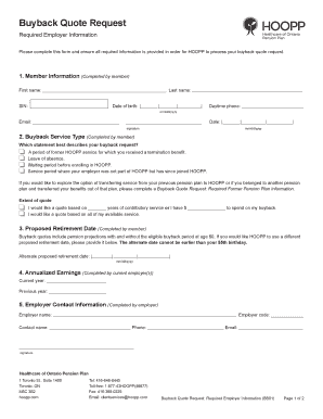 HOOPP Buyback Quote Request Form