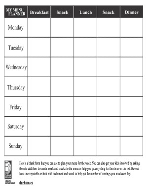 Weekly Meal Planning Form