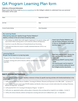 QA Program Learning Plan Form