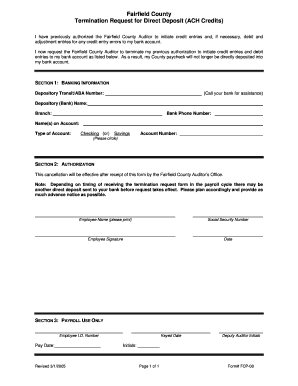 Fairfield County Direct Deposit Termination Request