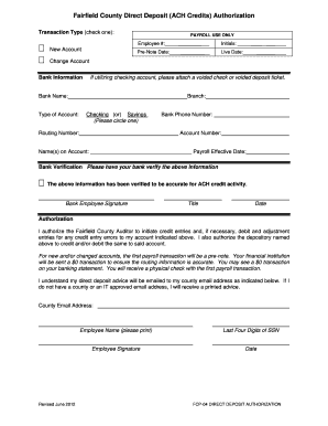 Fairfield County Direct Deposit Authorization Form