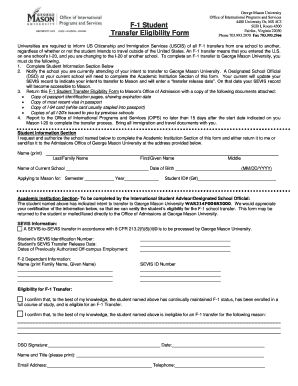 F-1 Student Transfer Eligibility Form