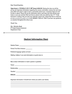 Probation papers - Student Information Sheet - cusd80com