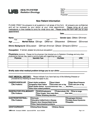 Radiation Oncology New Patient Information Form