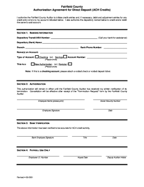 Fairfield County Direct Deposit Authorization