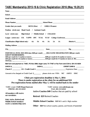 TABC Membership and Clinic Registration Form