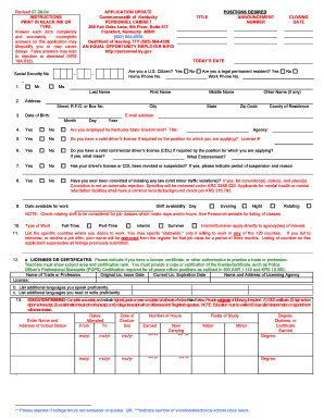 Kentucky State Government Job Application