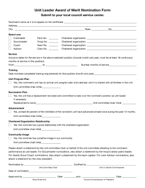 Unit Leader Award of Merit Nomination Form