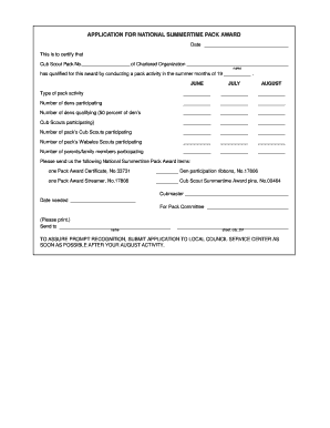 National Summertime Pack Award Application