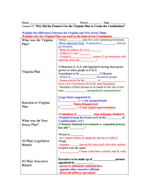 Virginia Plan vs New Jersey Plan Worksheet