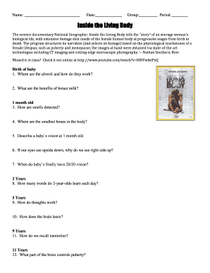 Inside the Living Body Worksheet