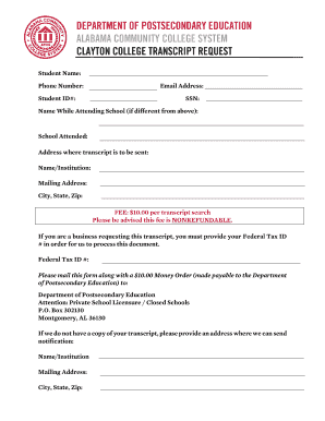 Alabama Community College Transcript Request Form