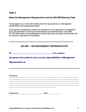 ISO 9001 Management Representative and Quality Team Appointment Form