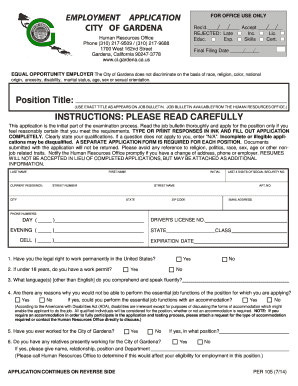 City of Gardena Employment Application