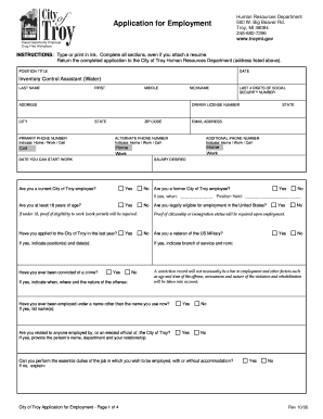 City of Troy Application for Employment