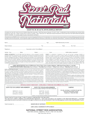 2016 NSRA Street Rod Nationals Plus Entry Form