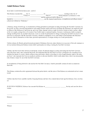 Adult Seat Belt Convincer Release Form