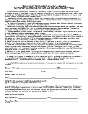 Field Hockey Tournament Participation Agreement