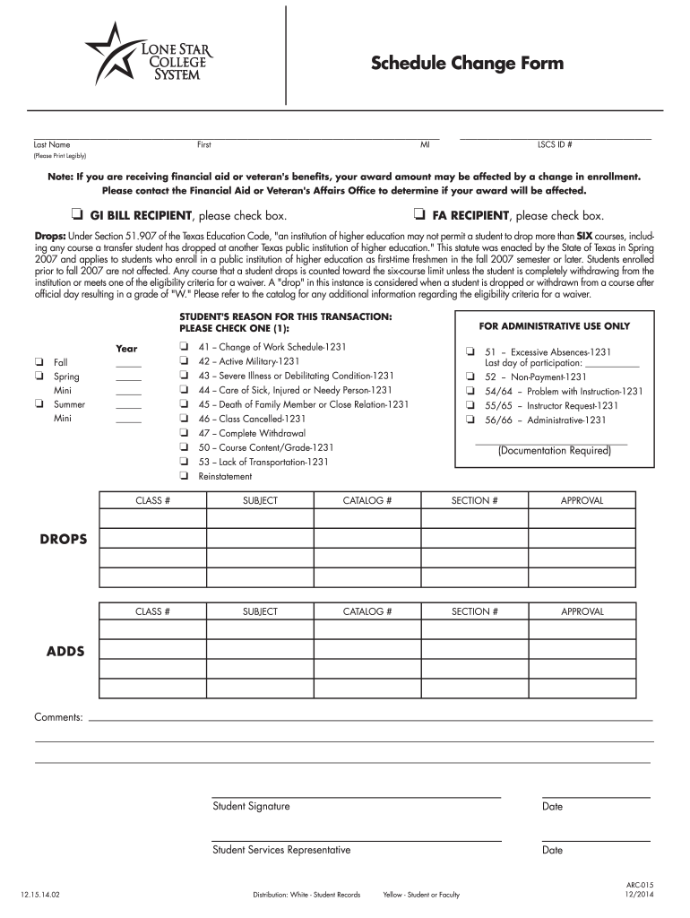 Lonestar Academic Calendar 2022 Lone Star College Arc-015 2014-2022 - Fill And Sign Printable Template  Online | Us Legal Forms