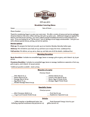 Breakfast Catering Menu