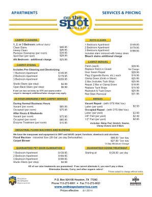 Printable Carpet Cleaning Prices For Apartments Form Templates To Apartments Services Pricing Rb5znet