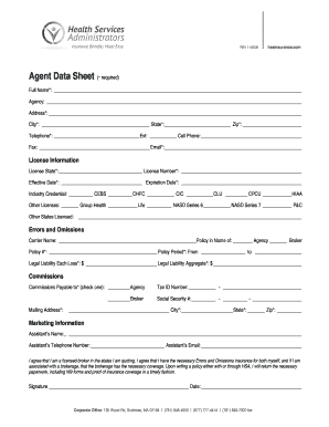 Agent Data Sheet and Authorization Agreement for Electronic Payments