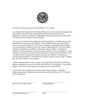 Statement of Commitment and Understanding for VA Trainees
