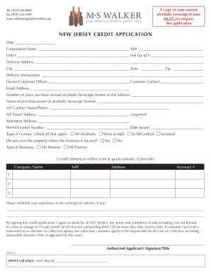 New Jersey Credit Application for Alcoholic Beverage License