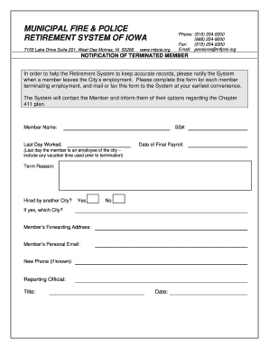 Notification of Terminated Member Form