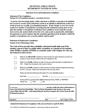 Iowa Tax and Employment Compliance Statement