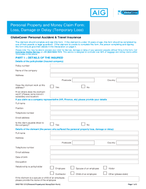 GlobeCover Personal Property and Money Claim Form