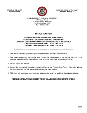 Consent Parenting Time Order Form