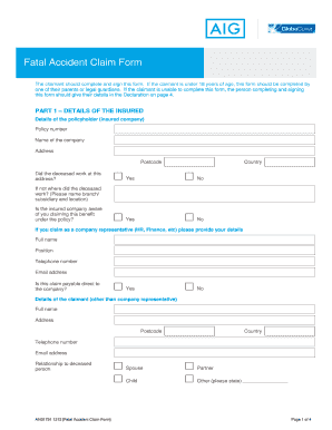 GlobeCover Personal Accident Travel Insurance Fatal Accident Claim Form