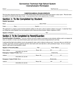Connecticut Interscholastic Athletics Permission Form