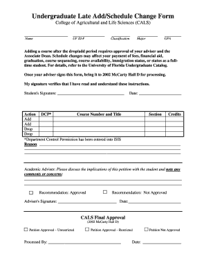 Undergraduate Late Add Schedule Change Form