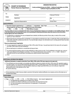California FMLA CFRA PDL Leave Designation Notice