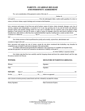 Parents Guardian Release and Indemnity Agreement