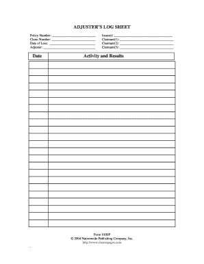 Adjuster's Log Sheet