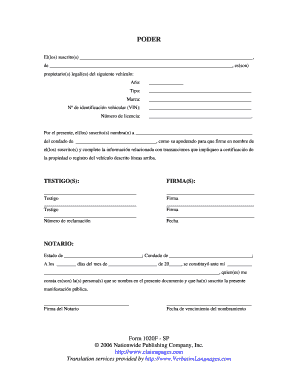 Formulario de Poder para Vehículo