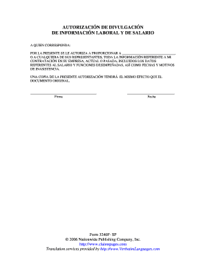 AUTORIZACIÓN DE DIVULGACIÓN DE INFORMACIÓN LABORAL Y DE SALARIO