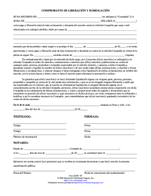 COMPROBANTE DE LIBERACIÓN Y SUBROGACIÓN
